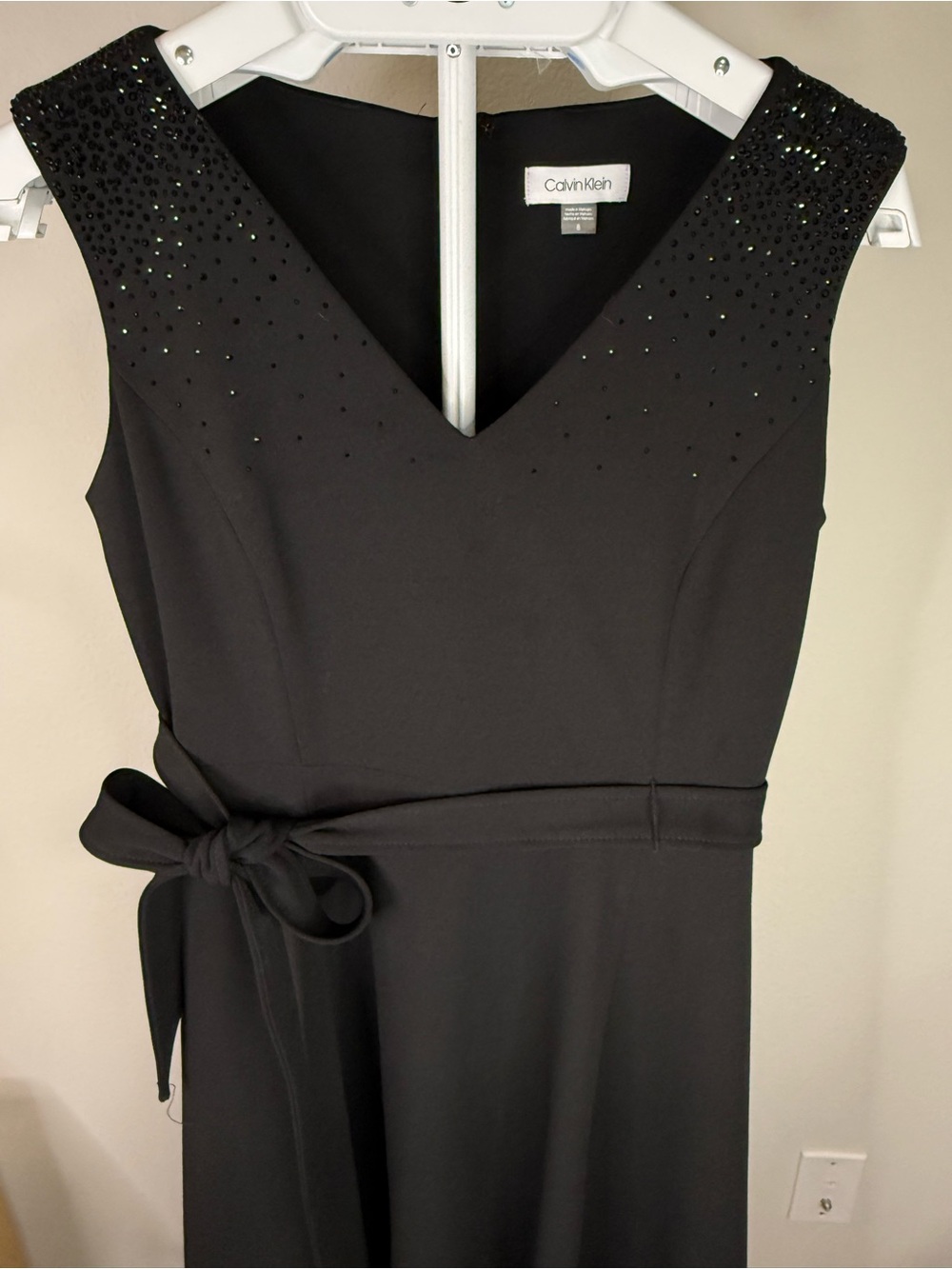 NWOT! Calvin Klein Women's Belted Midi Fit Flare Cocktail Dress Black Sz 8 - Picture 6 of 9